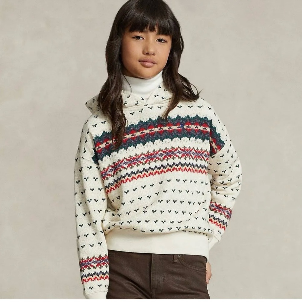 NWT Polo Ralph Lauren Big Girls Fair Isle Fleece Hoodie